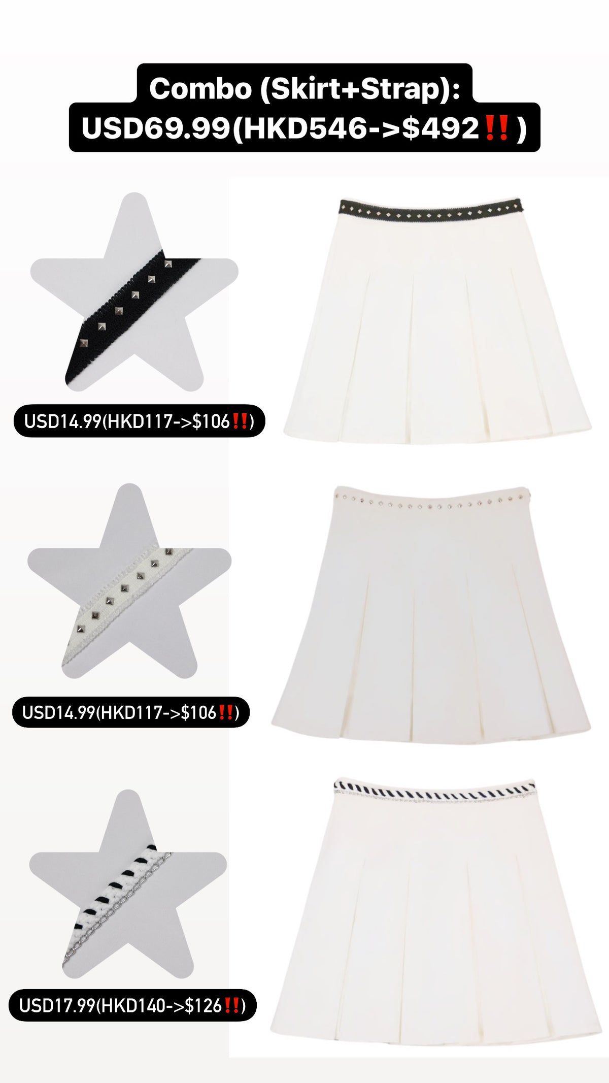 Patchy - Pleated Mini Skirt with Chain strap