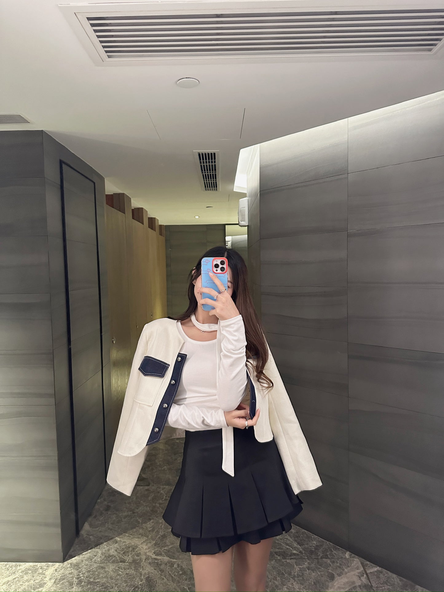 Tweed jacket with denim details