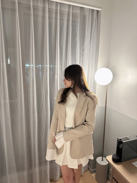 Patchy - Beige Blazer with White Pleated Sleeves