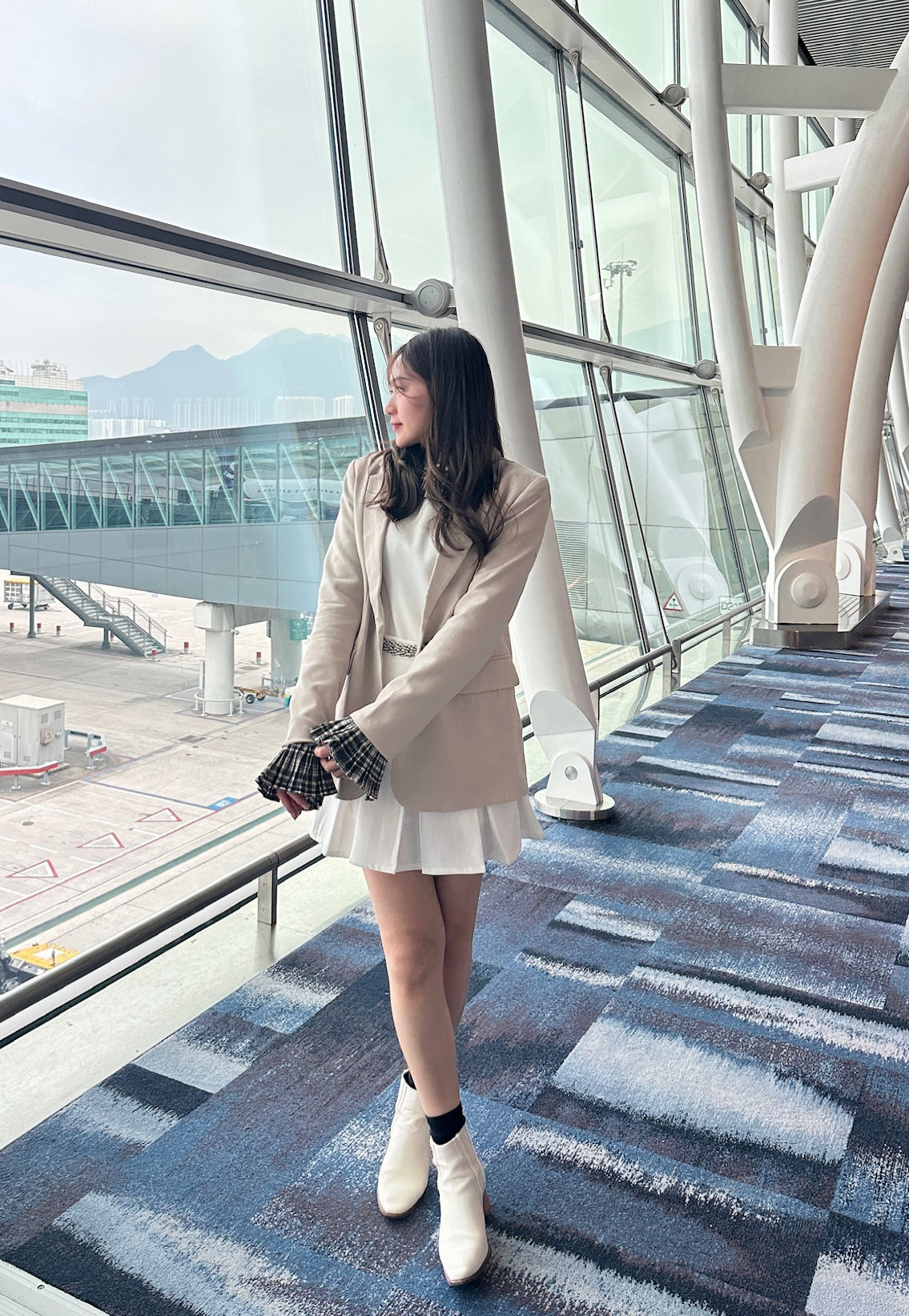 Patchy - Beige Blazer with Grey Checked Trim
