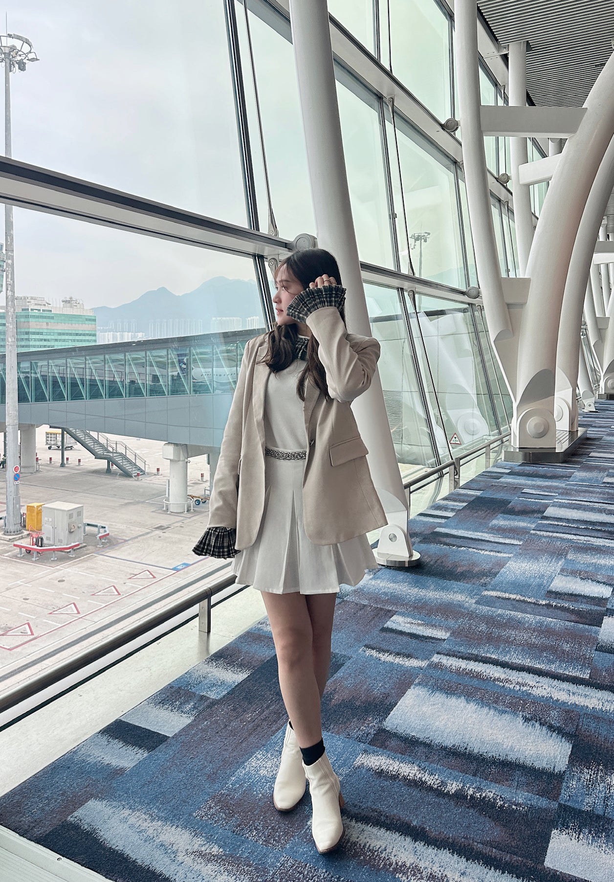 Patchy - Beige Blazer with Grey Checked Trim