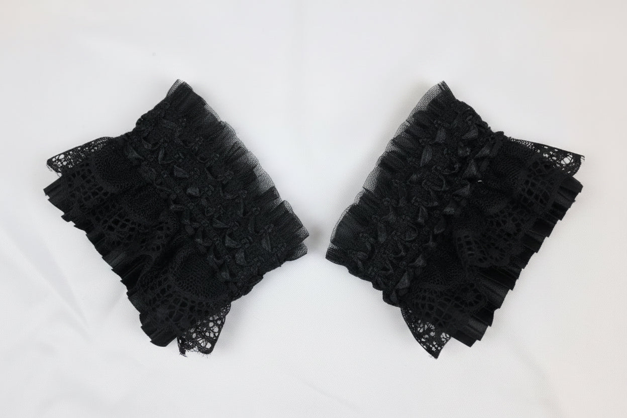 Patchy - Black Ribbed Long-sleeve Top with Black Sheer Pleated Sleeves