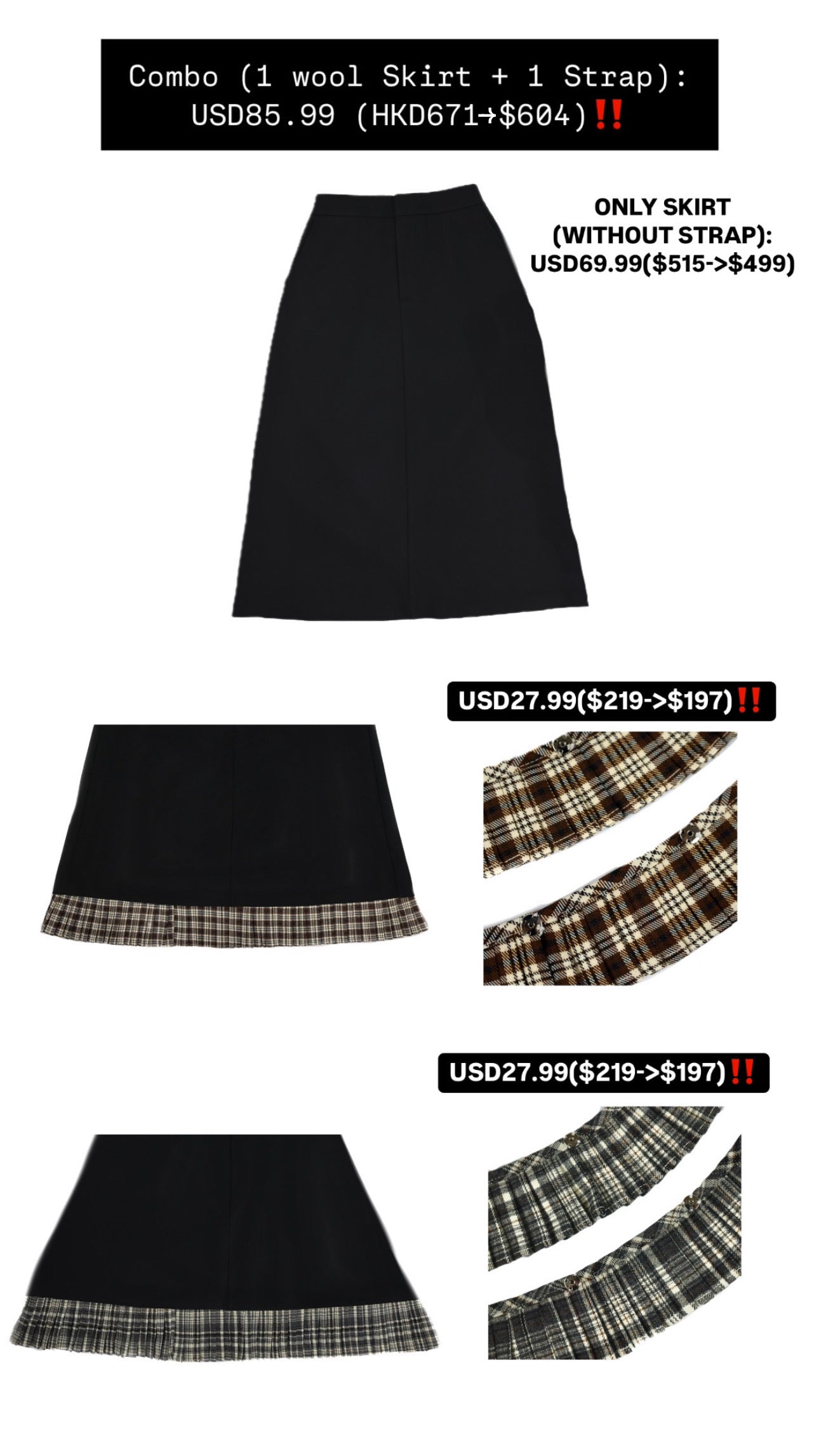 Patchy - Camel Woolen Midi-Skirt with White Pleated Trim