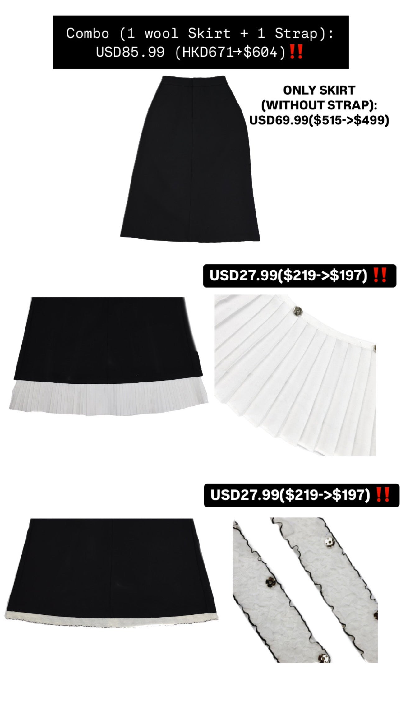 Patchy - Woolen Midi-skirt with Bubble Texture Trim