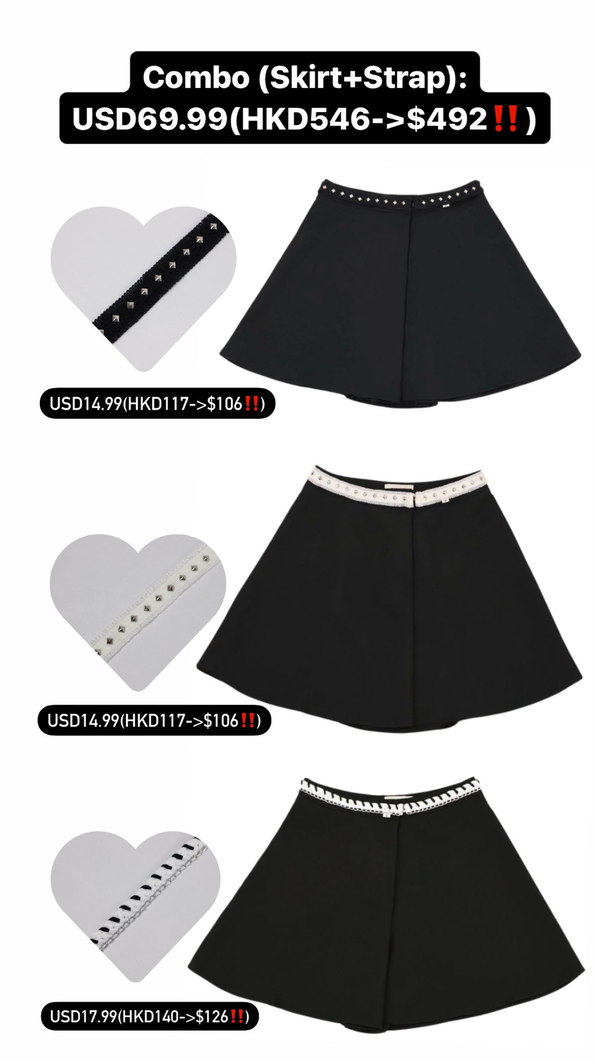 Patchy - White Mini Skort with Pale Blue Tweed Strap