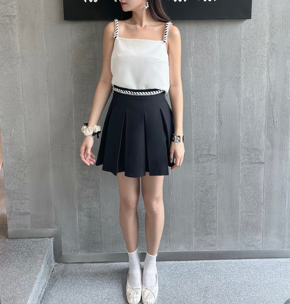 Patchy - Pleated Mini Skirt with Chain strap