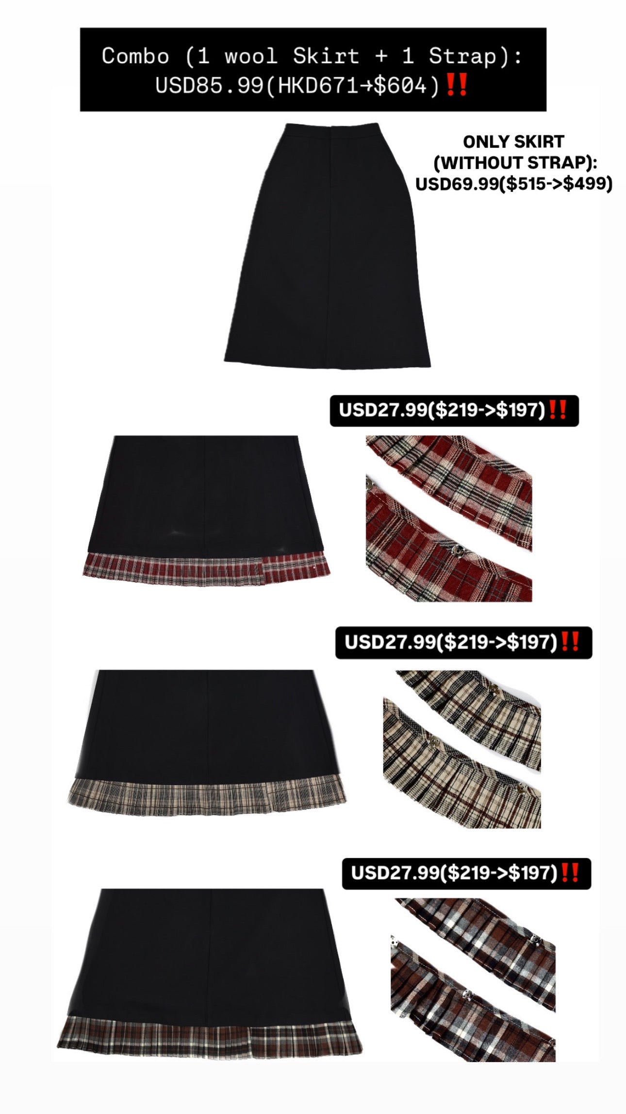 Patchy - Camel Woolen Midi-Skirt with White Pleated Trim
