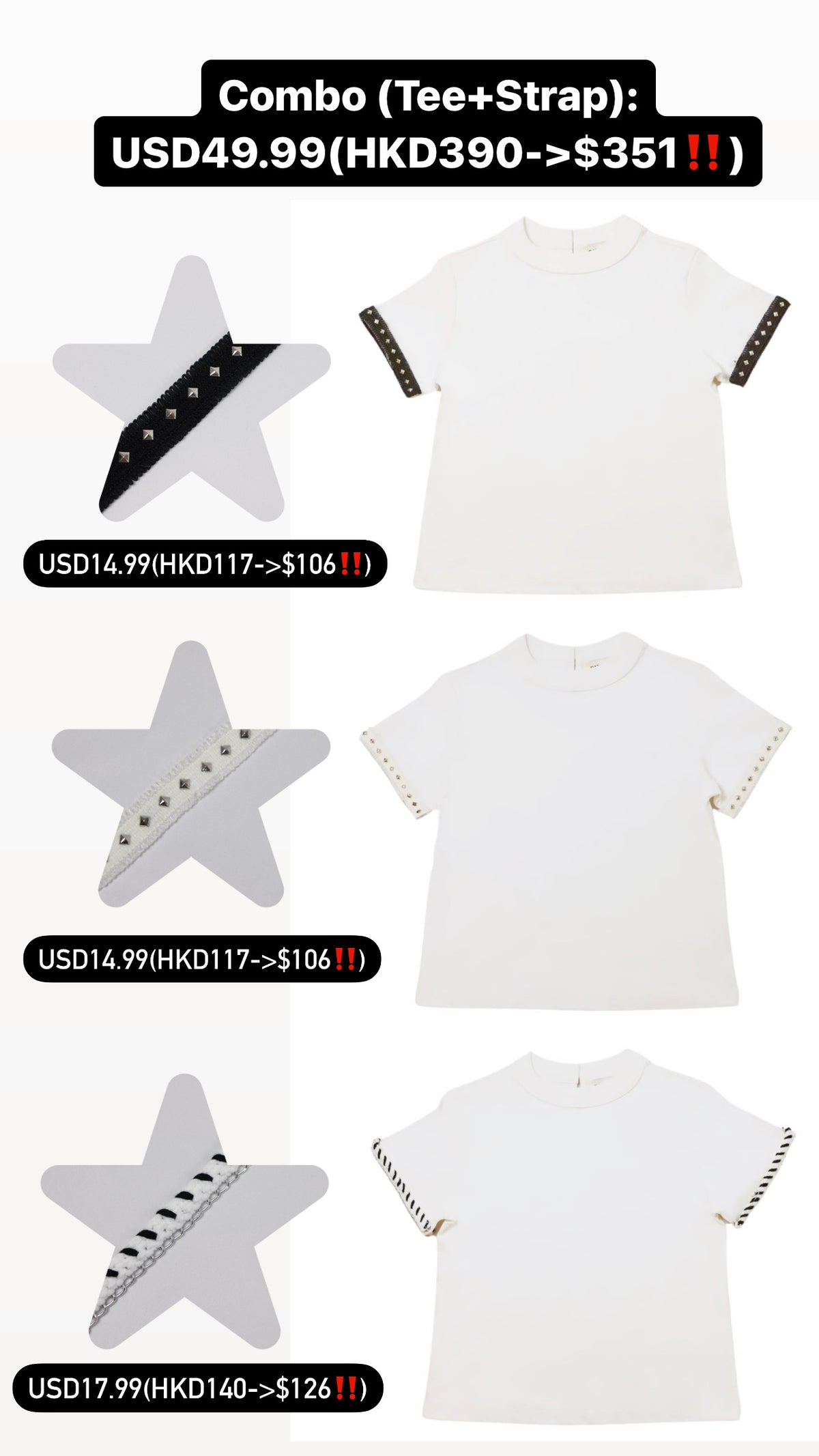 Patchy - Cotton Tee with Studded Straps