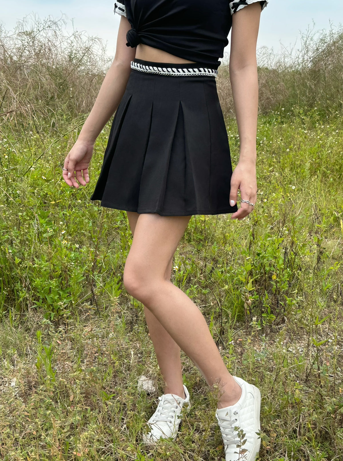 Patchy - Pleated Mini Skirt with Chain strap