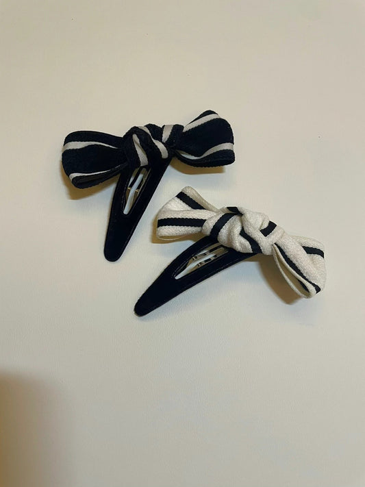 French Striped Knot Bow Hair Clip