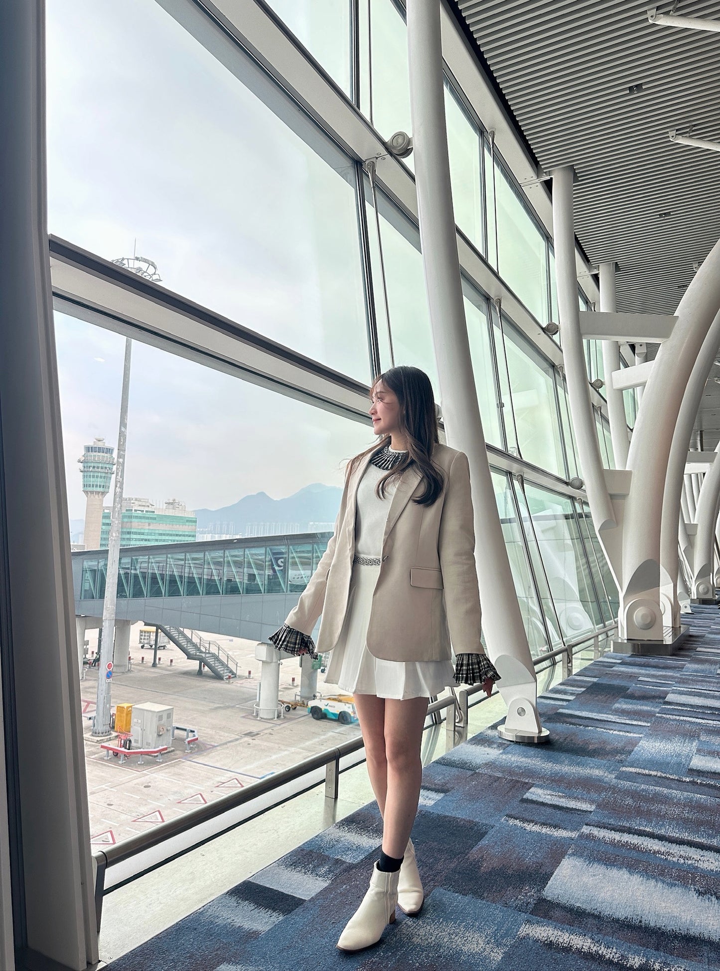 Patchy - Beige Blazer with Grey Checked Trim