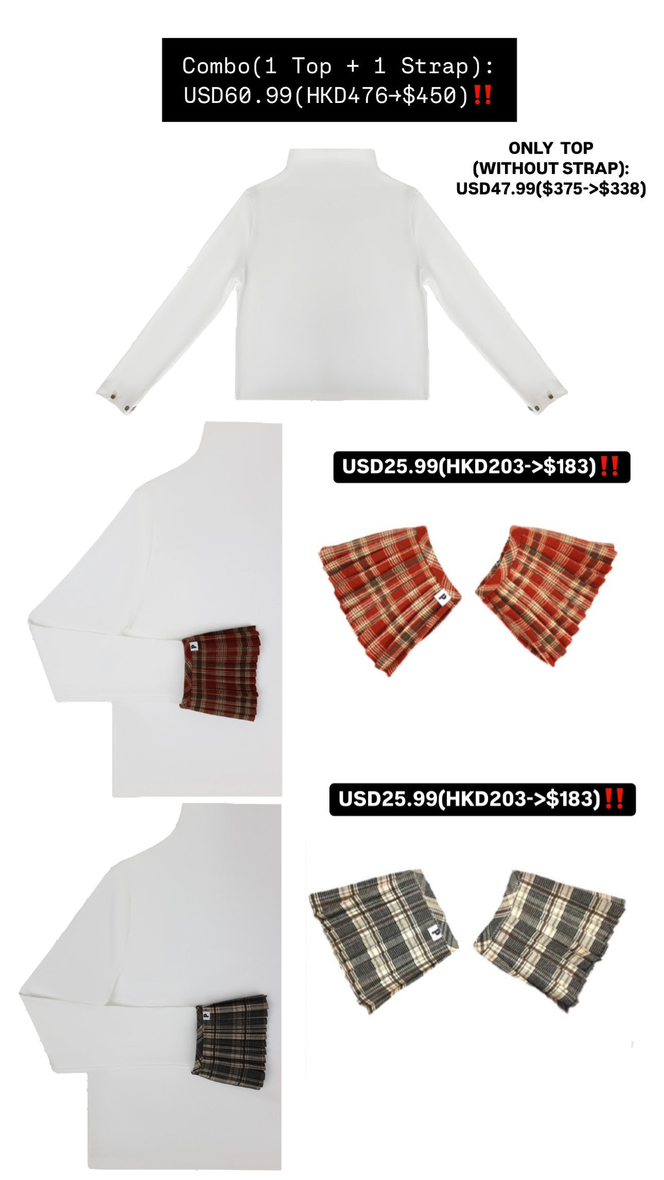 Patchy - Mock-neck Knit Long-sleeve Top with Waved Chiffon Trim
