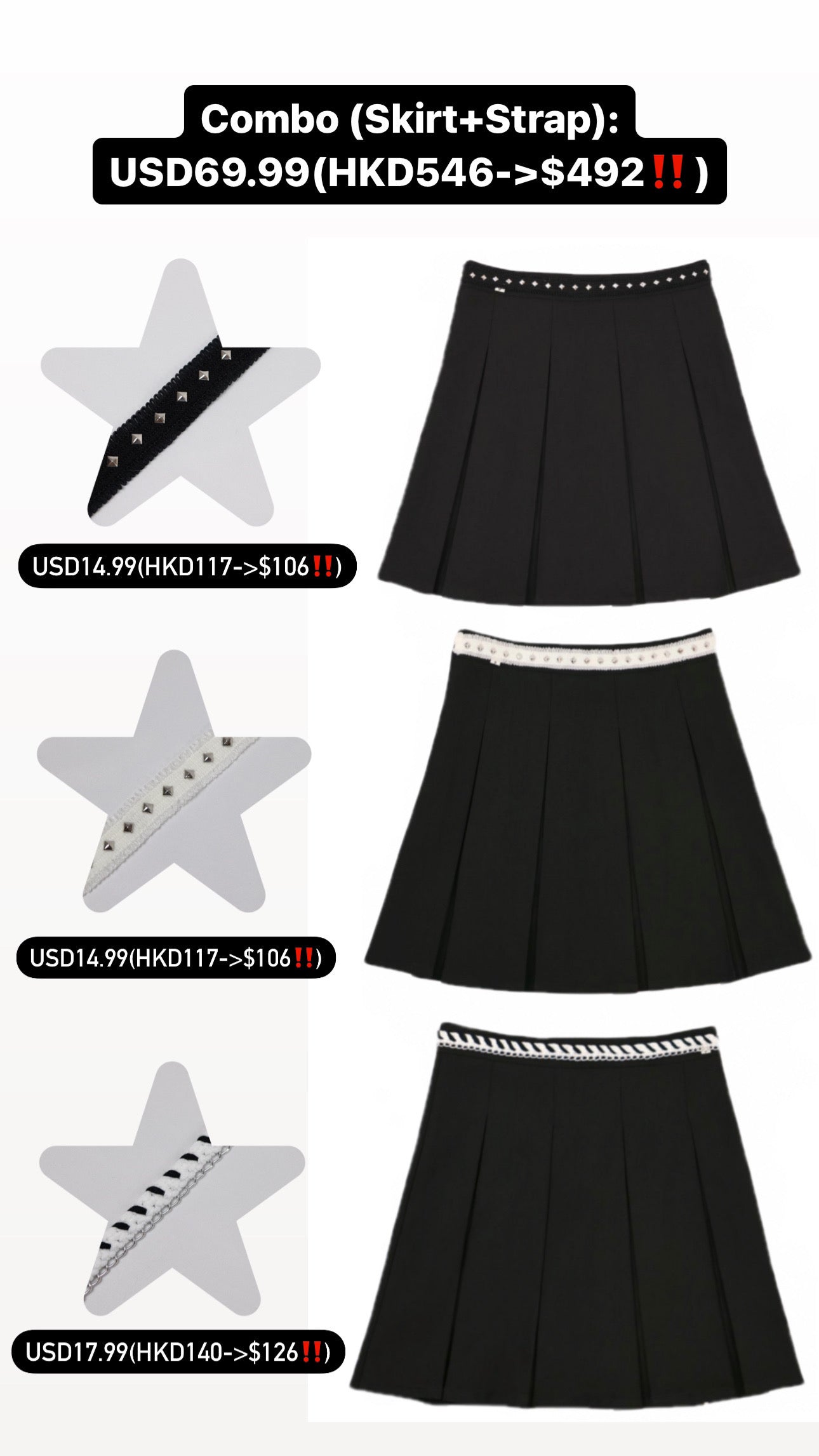 Patchy - White Pleated Mini Skirt with Blue and White Plaid Twisted Strap