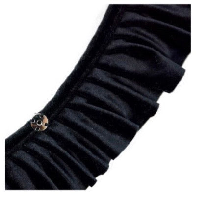 Patchy - Black Suede Bomber Jacket with Velvet Ruffle Trim
