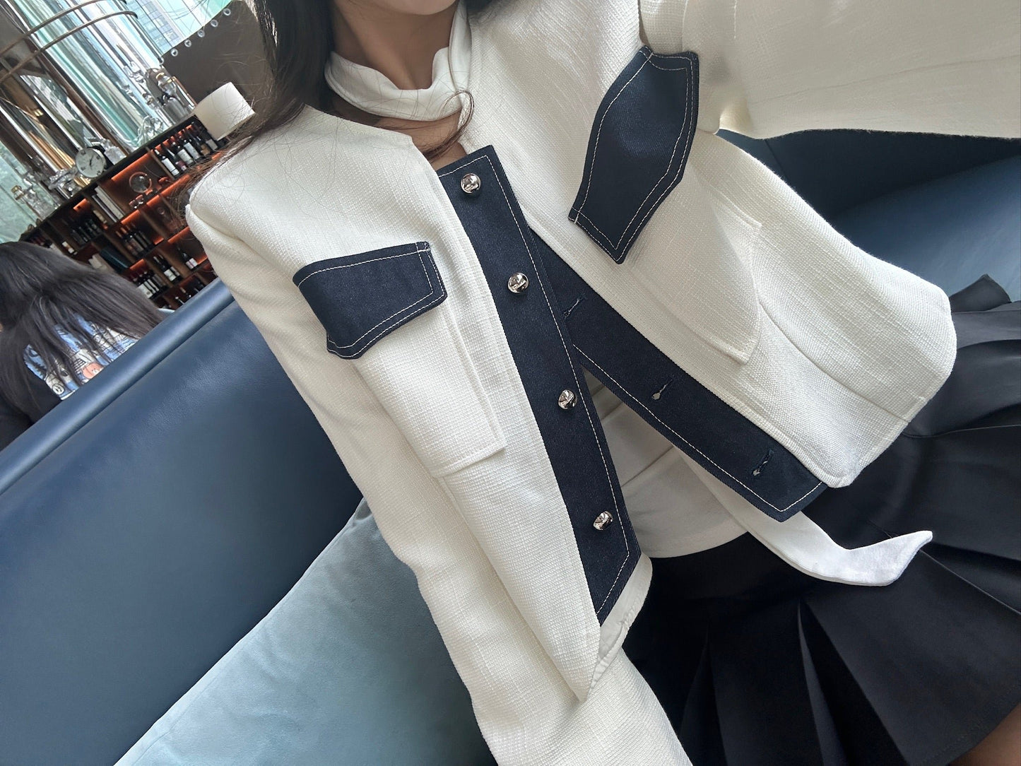 Tweed jacket with denim details