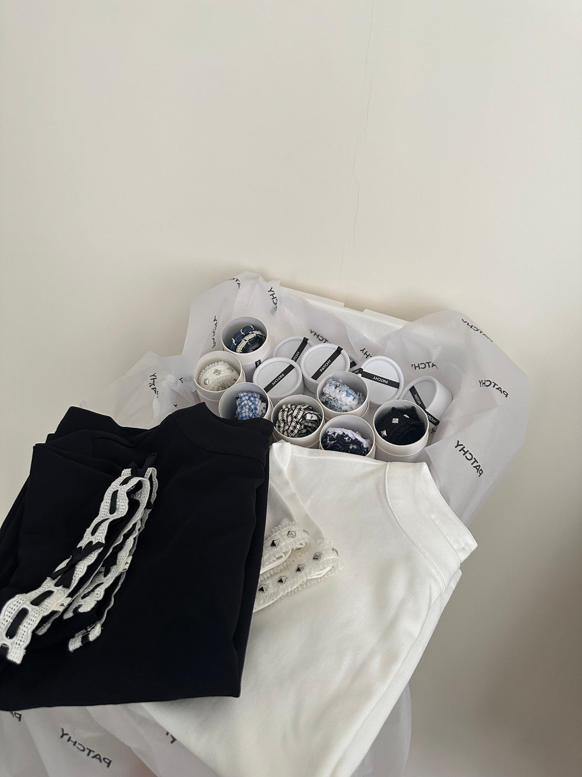 Patchy - Cotton Tee with Lace Trim Bow Straps
