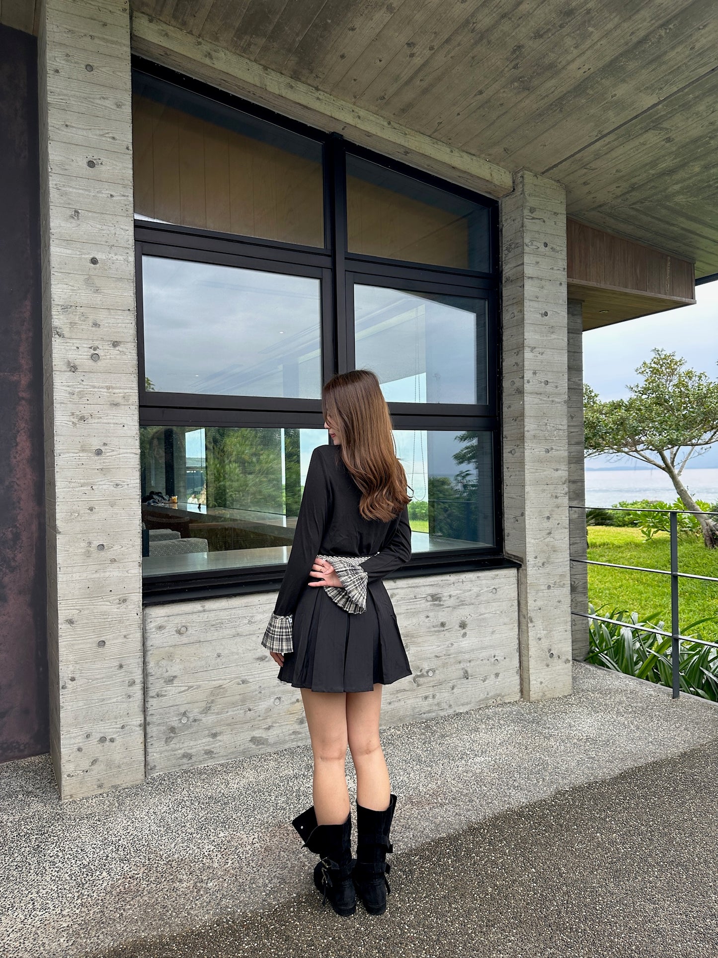 Patchy - Pleated Mini Skirt with Checked Strap
