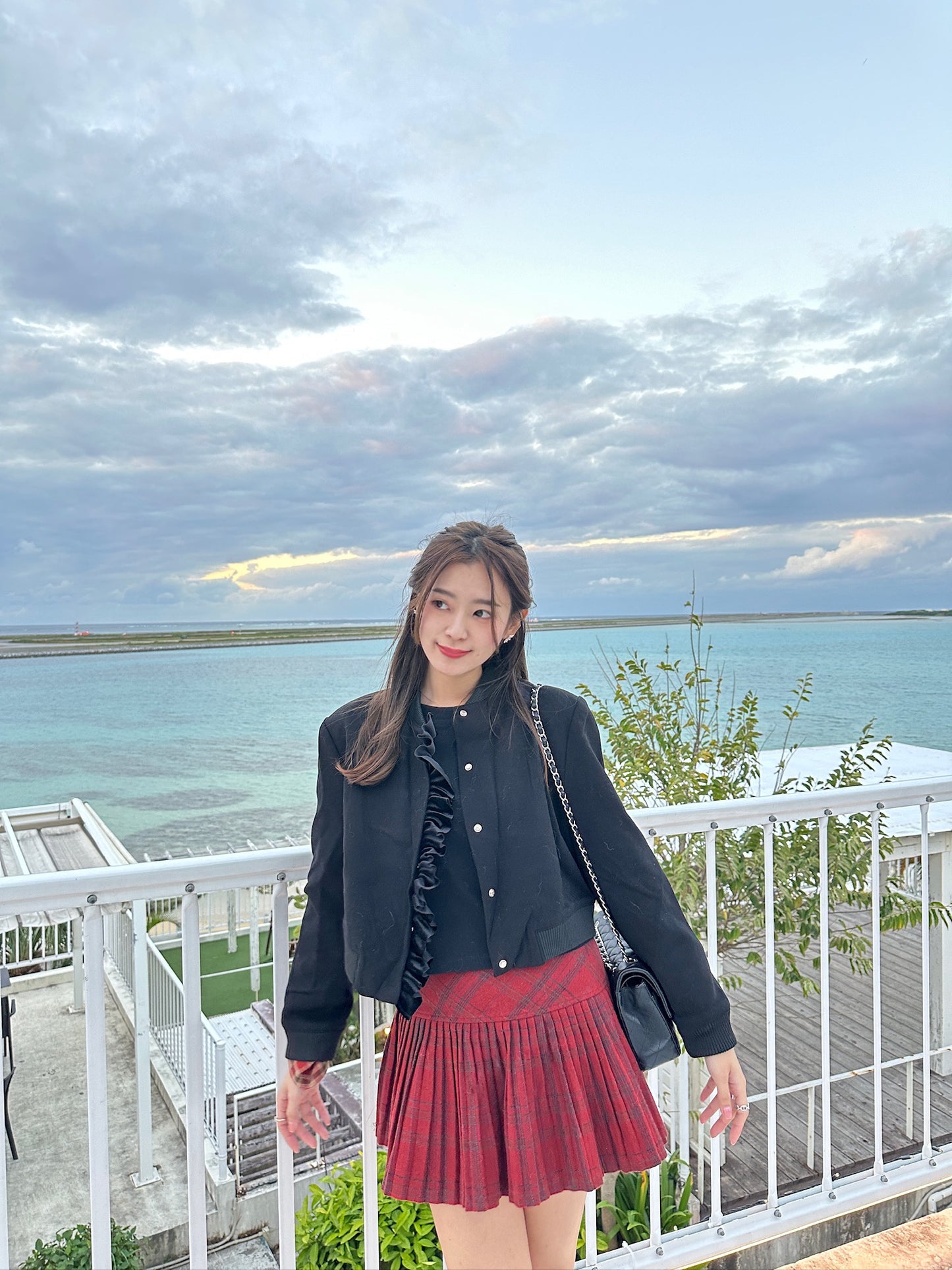 Patchy - Black Suede Bomber Jacket with White Velvet Ruffle Trim