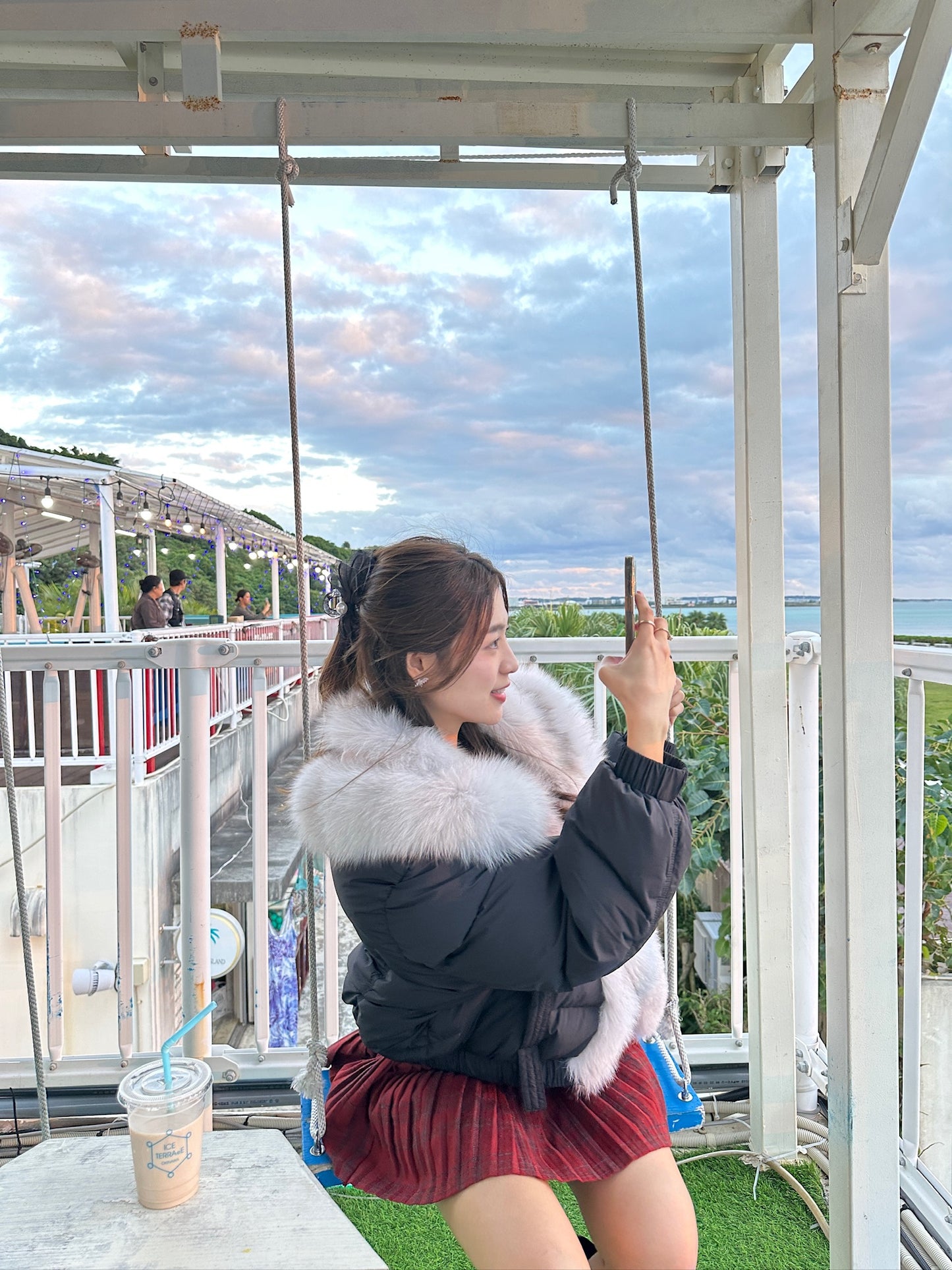 Black Oversized Down Jacket with Grey Fur Hood