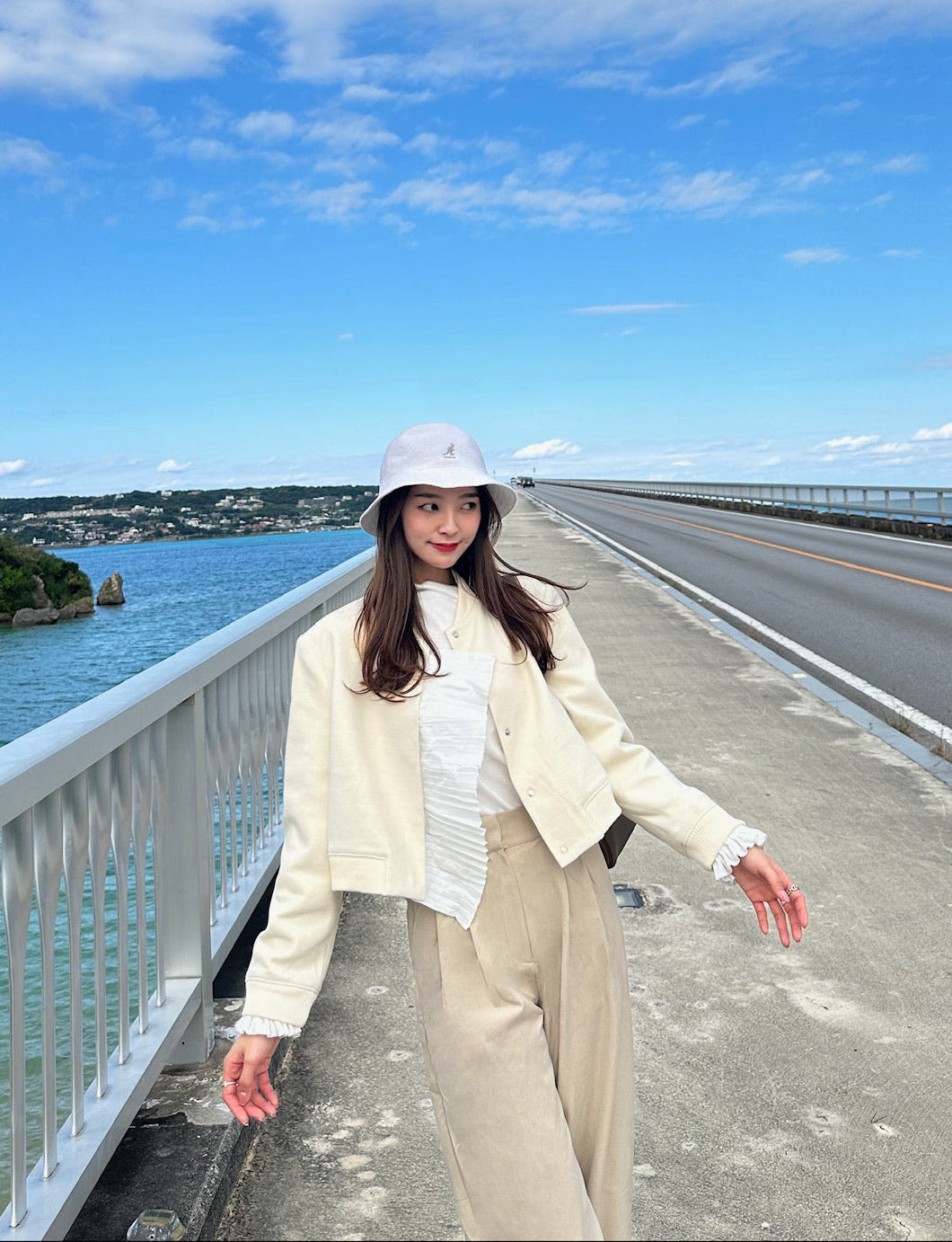 Patchy - Beige Suede Bomber Jacket with White Pleated Trim