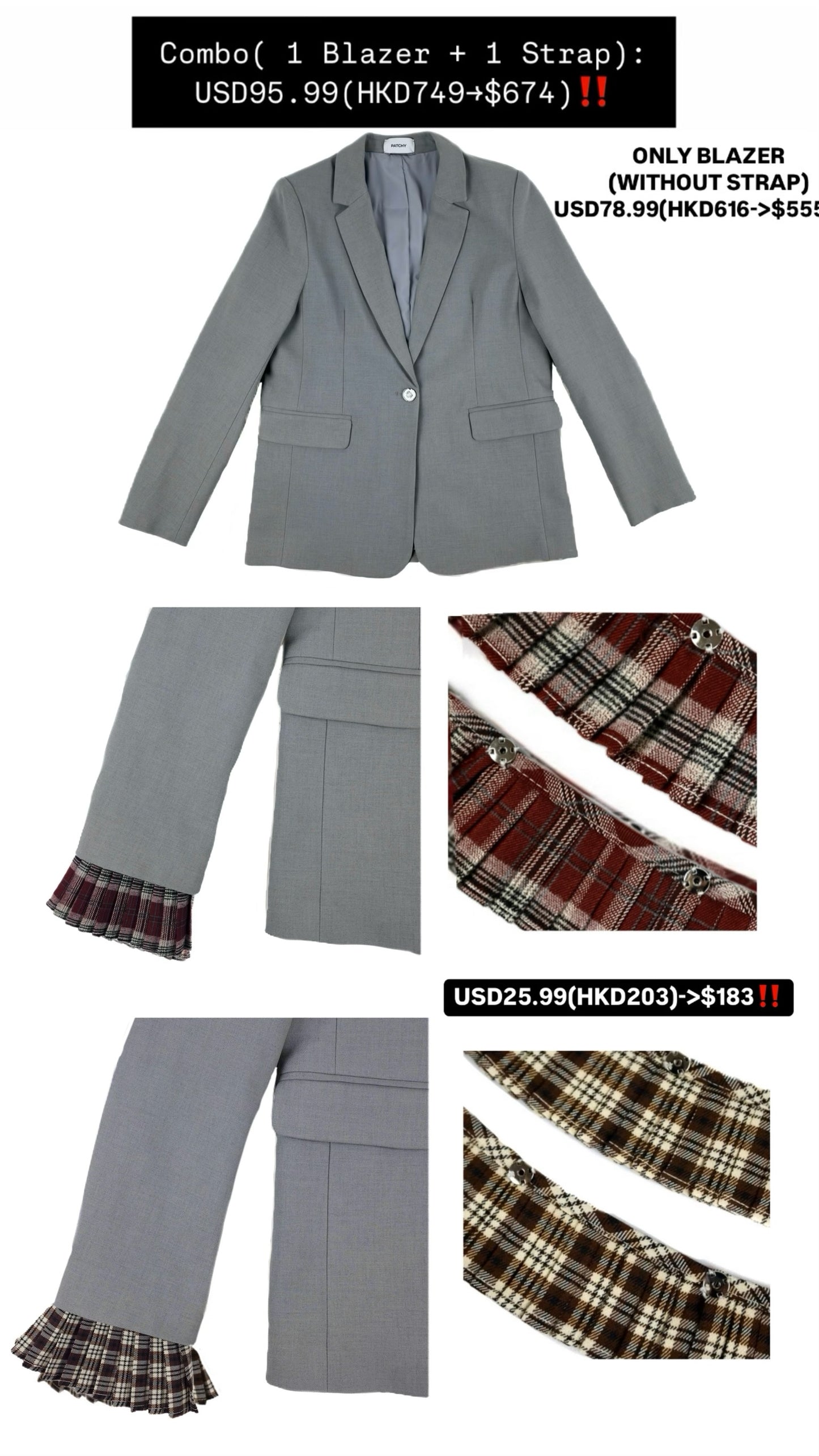 Patchy - Grey Blazer（Only Blazer Without Strap）