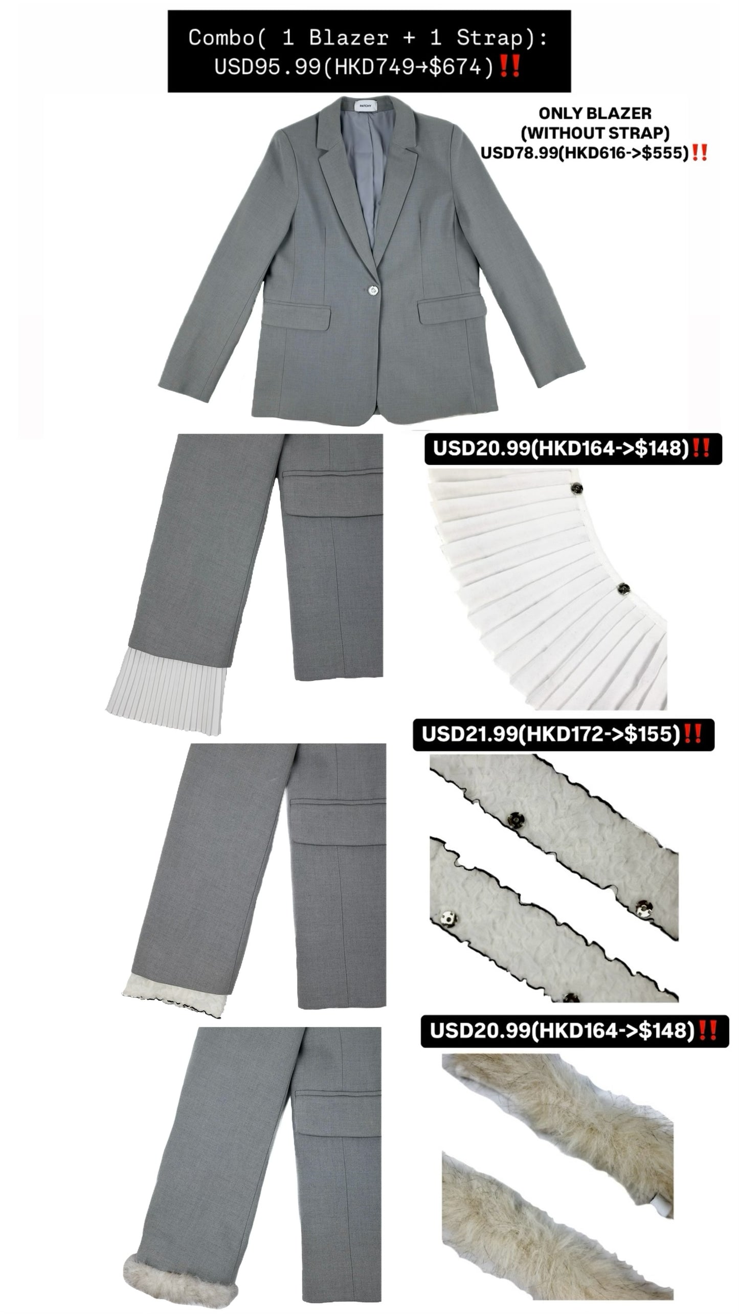 Patchy - Grey Blazer（Only Blazer Without Strap）