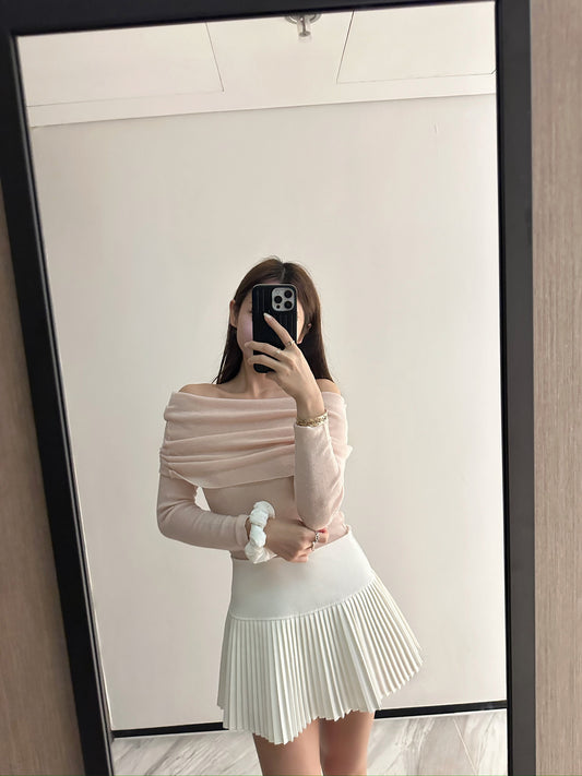 Knitted off shoulder top in light pink