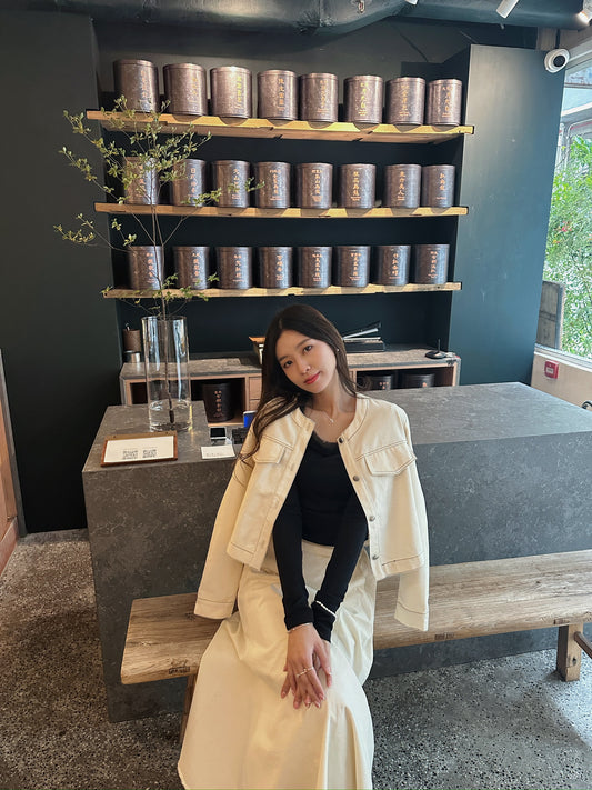 White denim jacket with contrast stitching