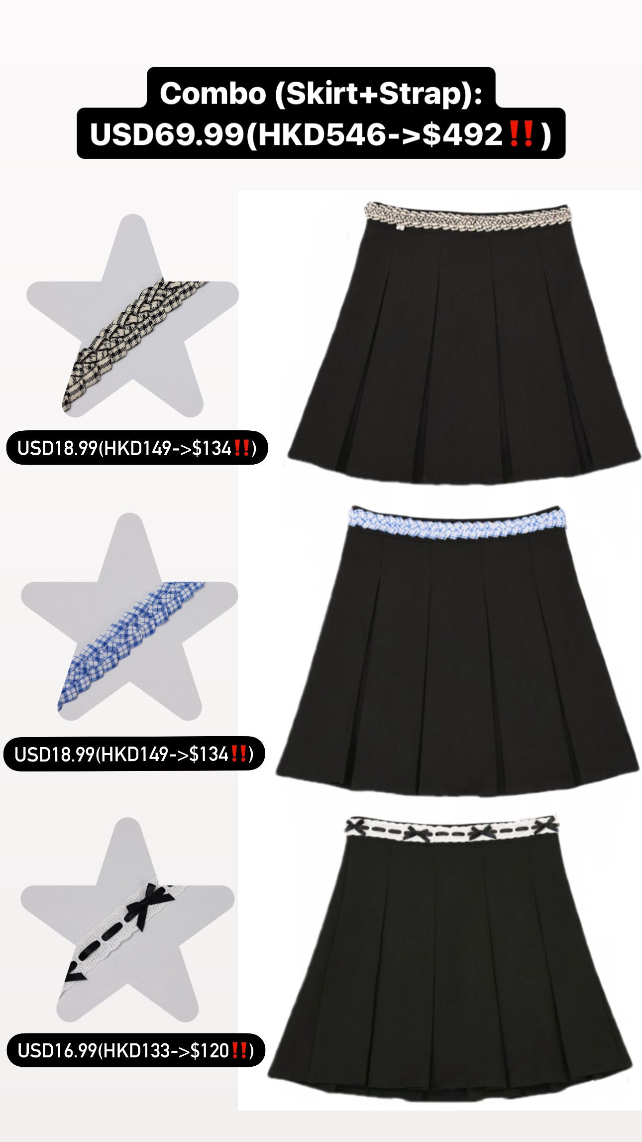Patchy - Pleated Mini Skirt with Checked Strap