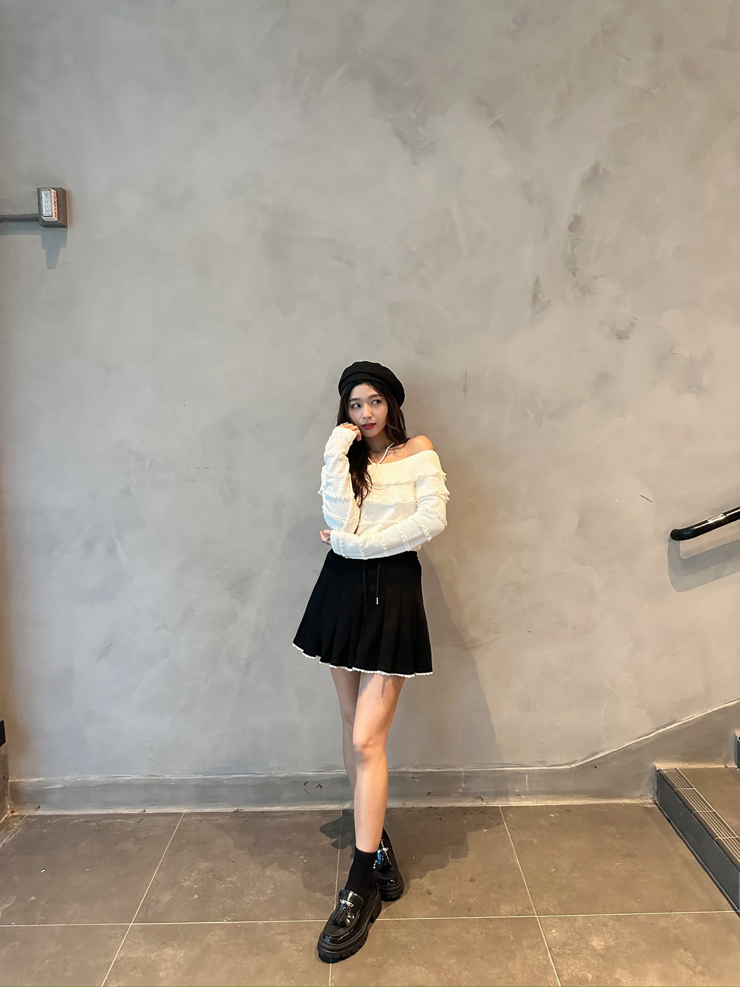 Layered knitted top in beige