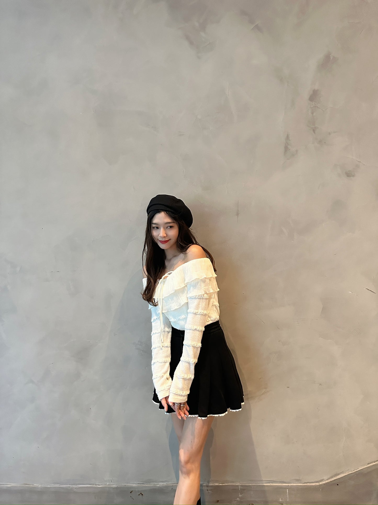 Layered knitted top in beige