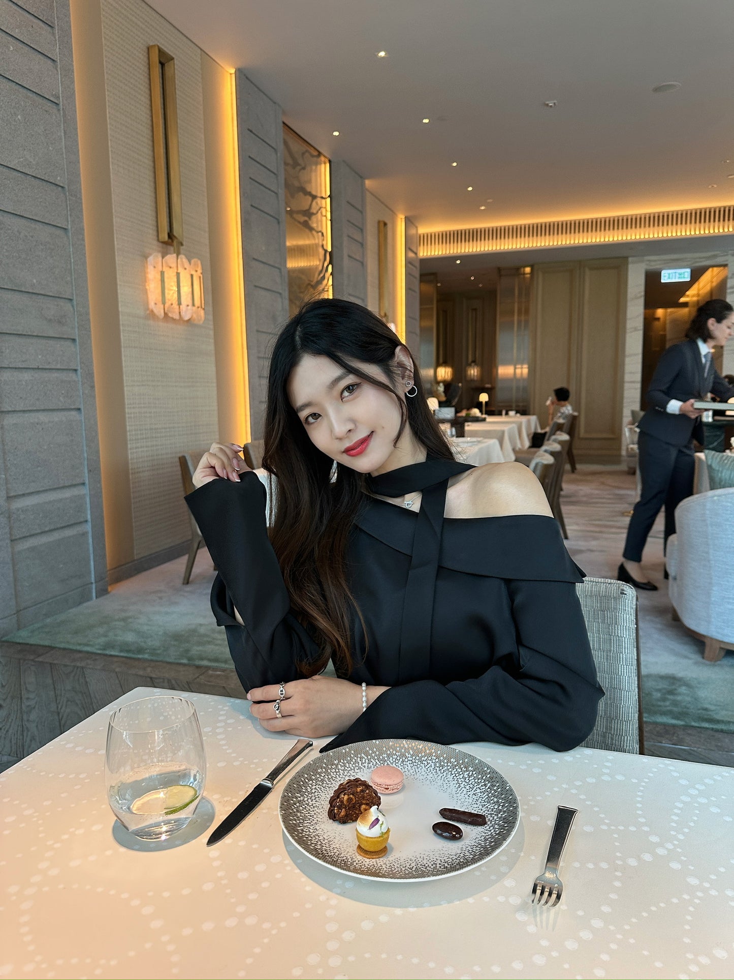 Satin sloping shoulder longline top with strap