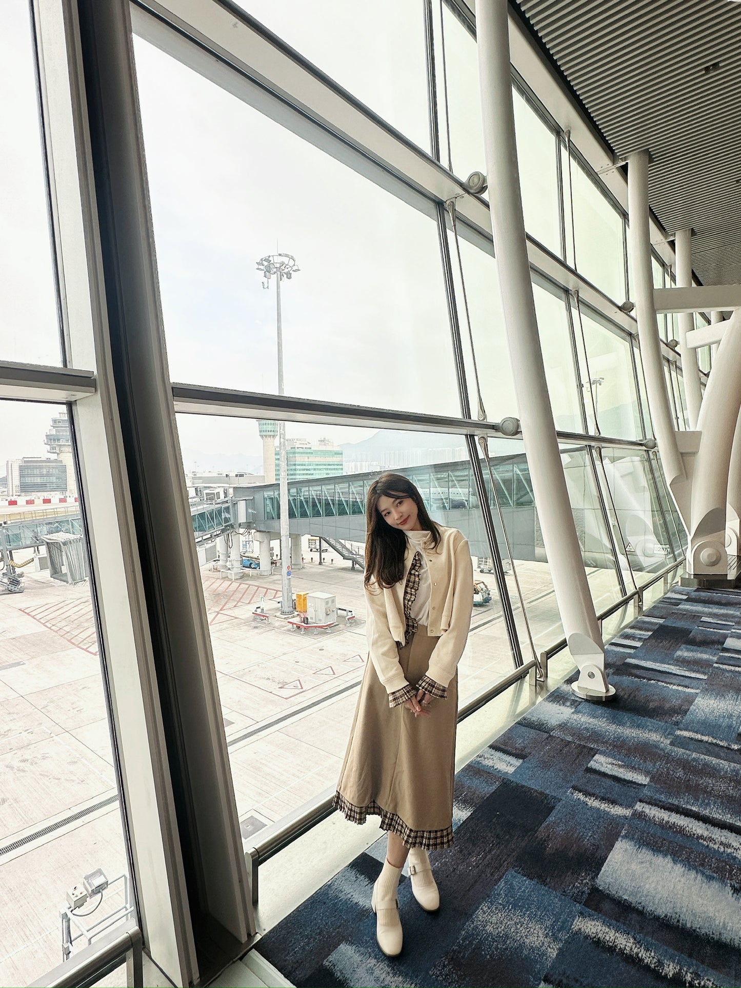 Patchy - Beige Suede Bomber Jacket with Pleated Brown Checked Trim