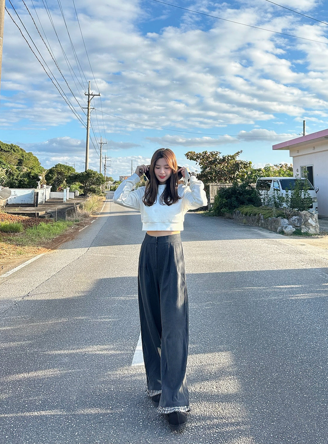 Patchy - White Cropped Hoodie with Black Hat