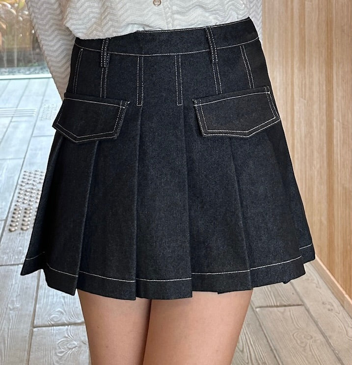 Contrast Stitch Denim Skort