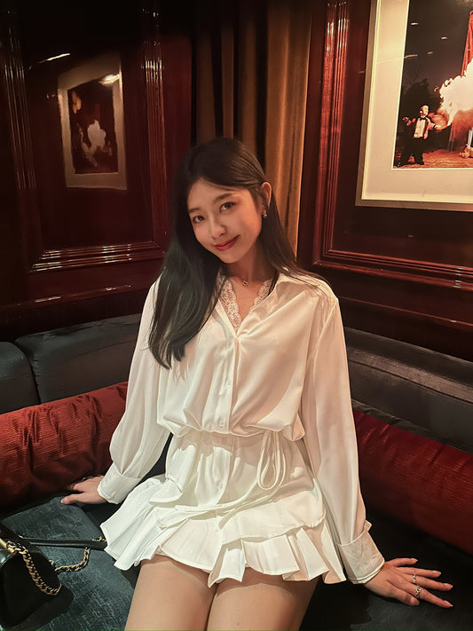 White Double-Layered Pleated A-Line Mini Skirt