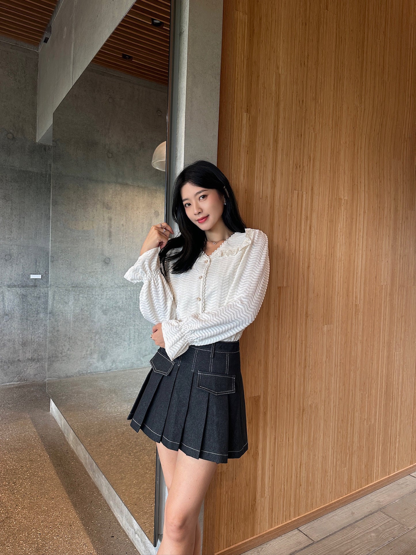 Contrast Stitch Denim Skort